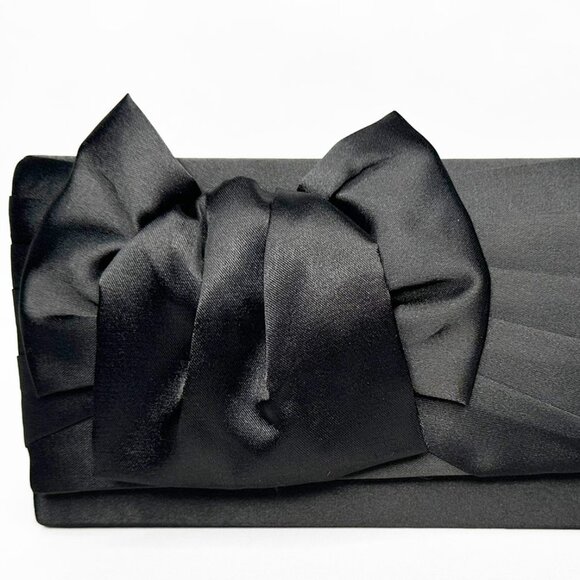 NWT Jessica McClintock Black Satin Bow Evening Clutch Bag - Picture 1 of 12